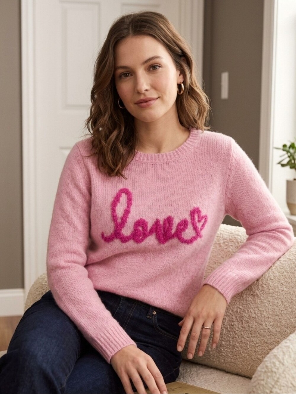 Cupcakes And Cashmere Light Pink & Dark Pink LOVE Sweater, XS
